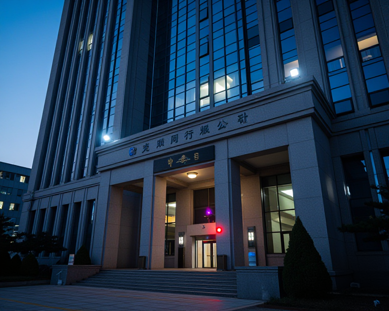 Cinematic view of a Korean courthouse under investigation